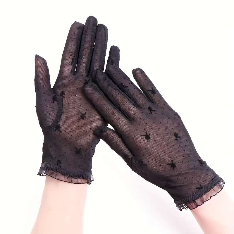 1 Pair Brown Versatile Lace Gloves