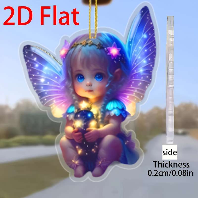 1pc 2D Flat   Classic One Piece Purple Fairy Angel Pendant Acrylic  with Star Embelli
