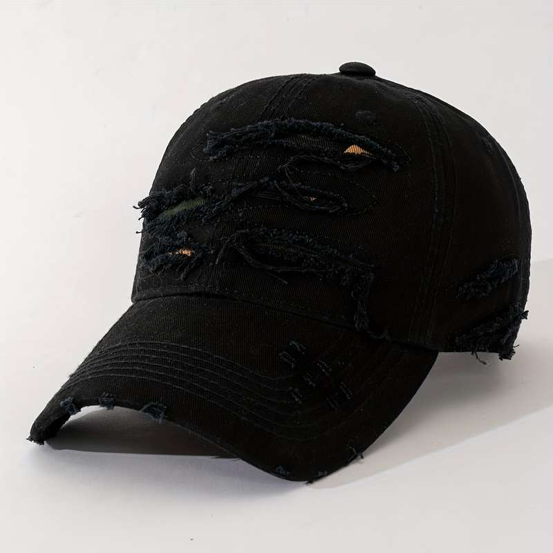 1pc Embroidered Distressed Cotton Baseball Cap Sun Protection Frayed Dad Hat with Embroidery Ad