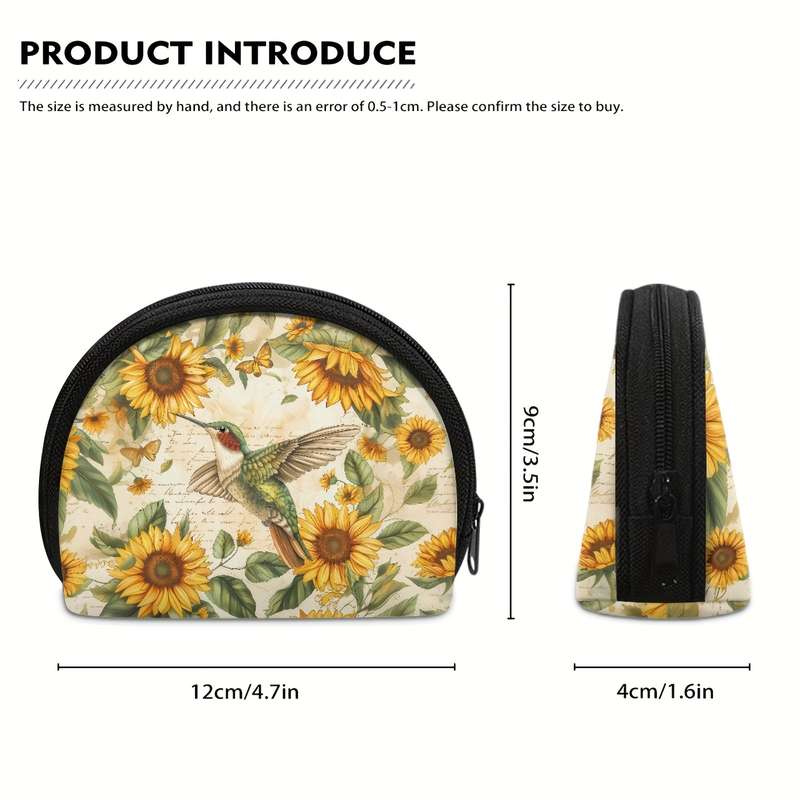 1pc Vintage Flower Hummingbird Mini Wallet Coin Pouch Change Purse With Zipper Closure For Women