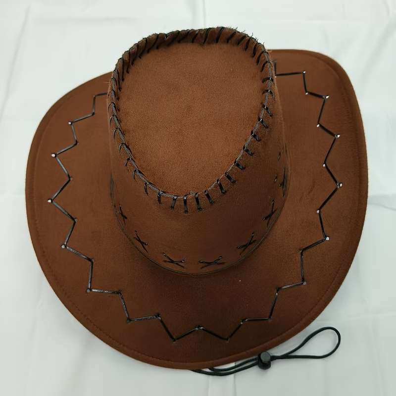 1pc Men's Western Cowboy Hat Suede PVC Boho Style Sun Protection Hat with Wide Brim Decorati