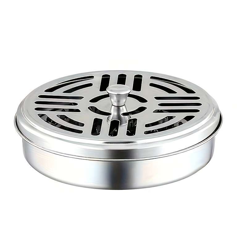 1pc Stainless Steel Mosquito Coil Holder with Lid and Ashtray Fireproof Heat-Resistant Home Deco