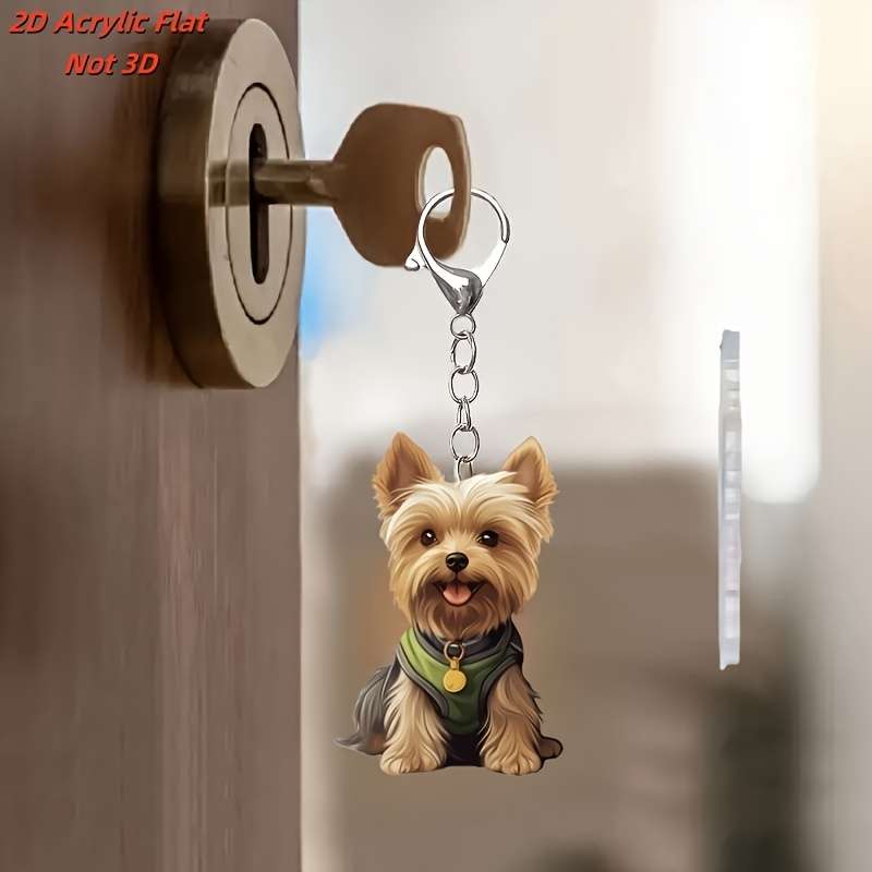 1pc 2D Flat   Cute and Charming Yorkshire Terrier Puppy Acrylic Keychain Fashionable Animal Pen