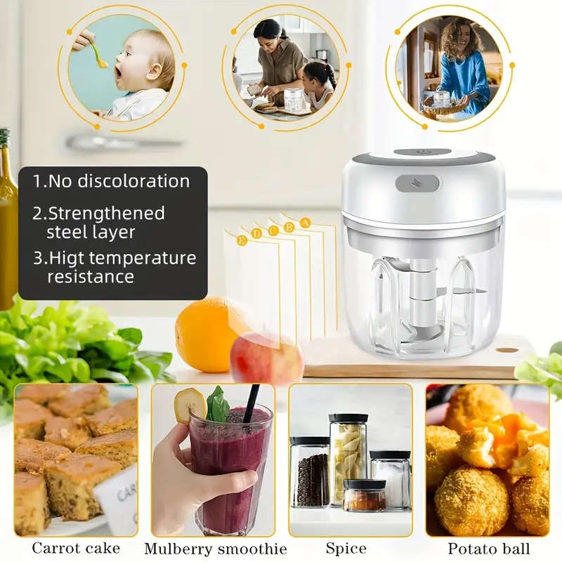1pc USB Rechargeable Electric Garlic Chopper Electric Mini Garlic Chopper 250ml Capacity USB Recharg