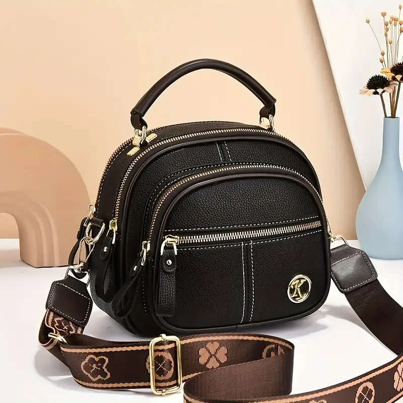 Faux Leather Shoulder Bag for Women with Zipper Closure Hand Washable Polyester Lined Crossbody Hand