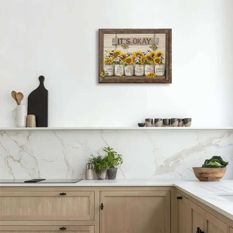 1pc Wooden Framed Canvas Painting Sunflower Wall Art Wall Art Prints for Living Room Bedroom Kitchen
