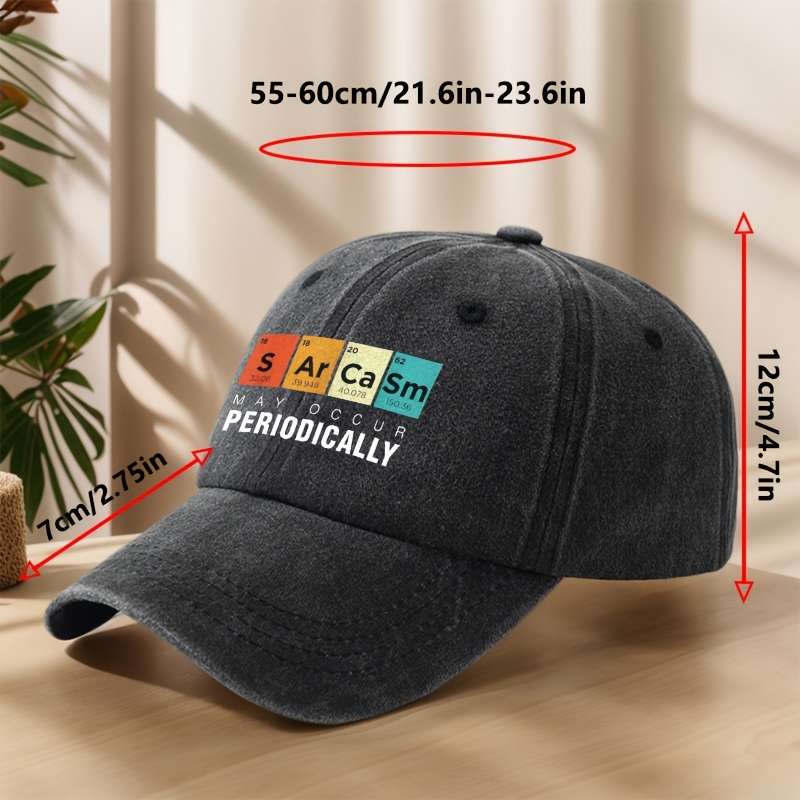 1pc PERIODICALLY Chemistry-Themed Baseball Cap Soft Vintage Washed Style with Adjustable Snapba