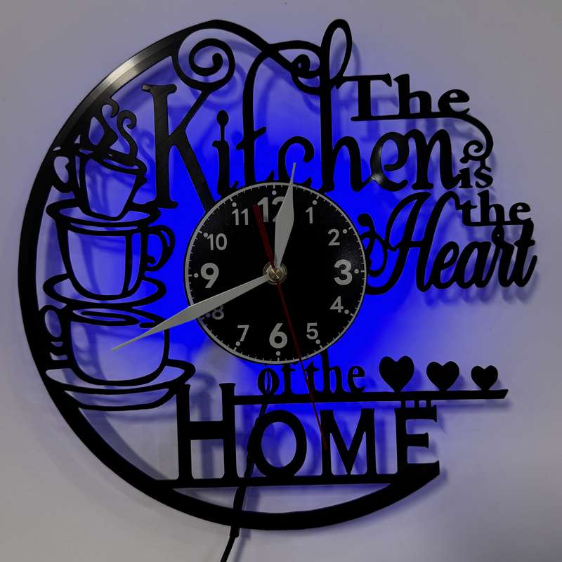 1pc inthetime Vintage Vinyl Record Wall Clock "The Kitchen is the Heart of the Home" Design with