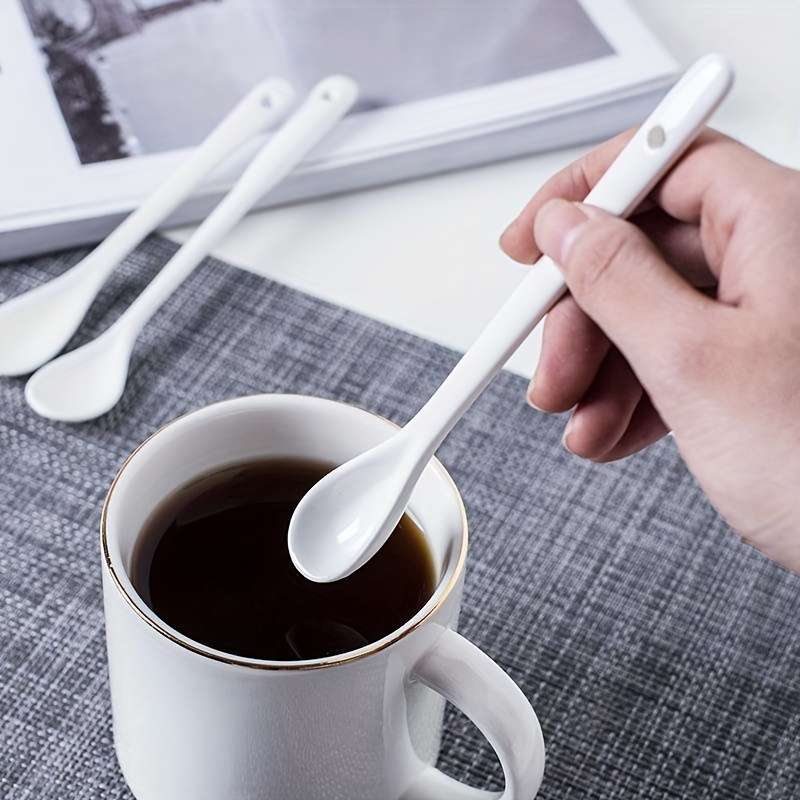 10pcs set Ceramic Spoon Coffee Stirring Spoon Creative 13cm Long Handle White Porcelain Spoo