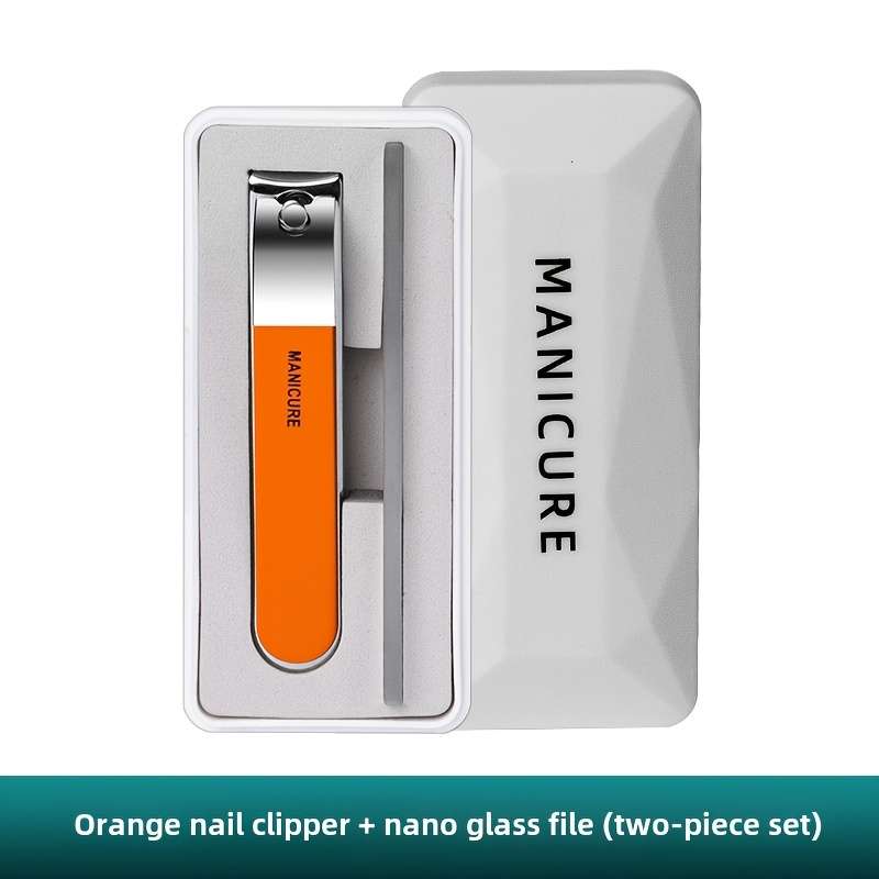 2pcs Classic Stainless Steel Nail Clippers and Nail File Set with Storage Case Sharp Concave E