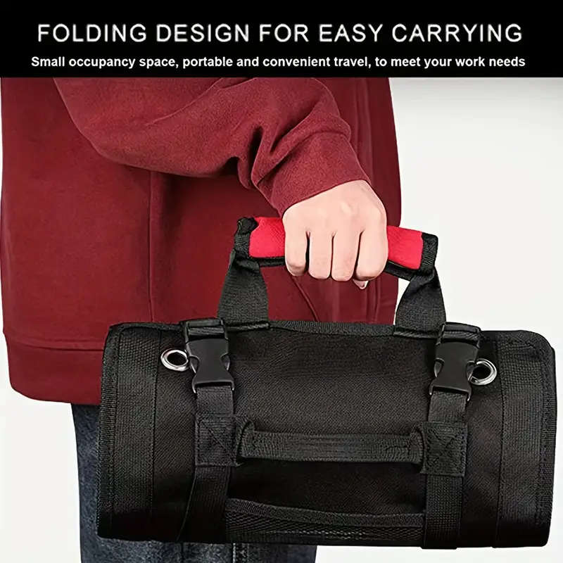 Portable Heavy Duty Tool Organizer Roll Up Bag with Detachable Pouch Suitable for Men and Women