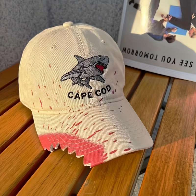 1pc Cape Code Shark Baseball Cap Distressed Design with Shark Logo Breathable Cotton Perfect fo