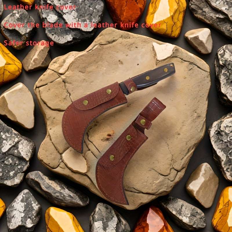 1pc Premium Stainless Steel Curved Knife with Faux Leather Sheath Lightweight Durable and A