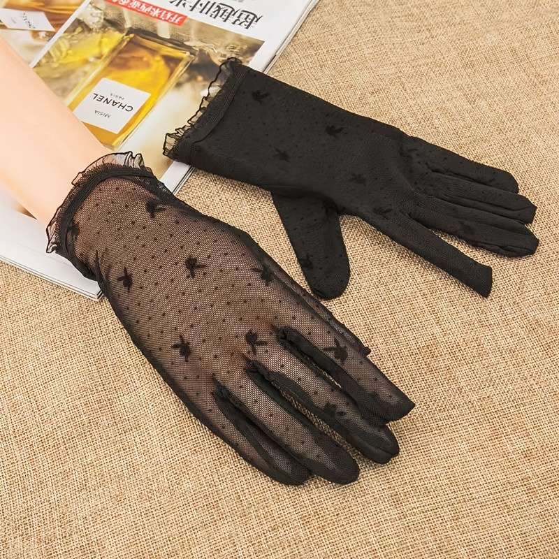 1 Pair Brown Versatile Lace Gloves