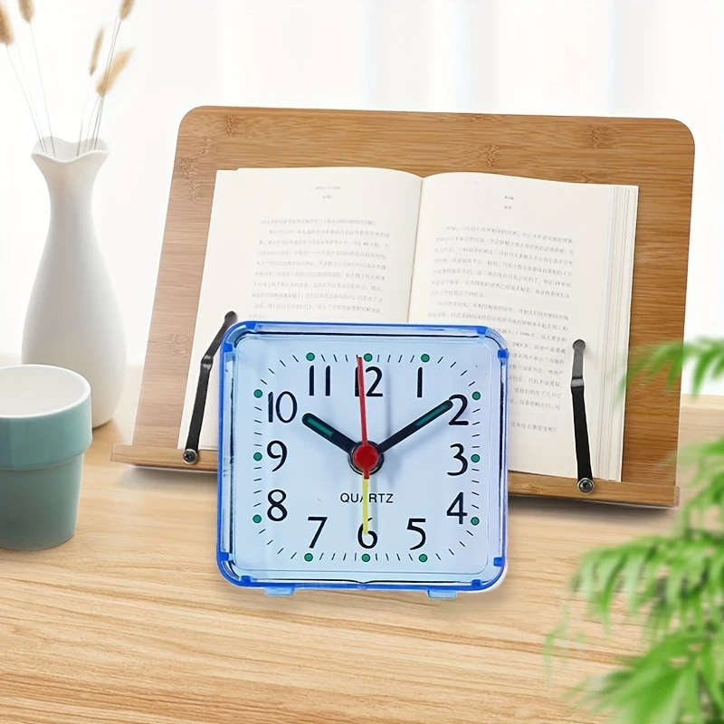 1pc Simple Square Travel Alarm Clock Plastic Desk Clock with Flat Crown Battery Operated AA Not Incl
