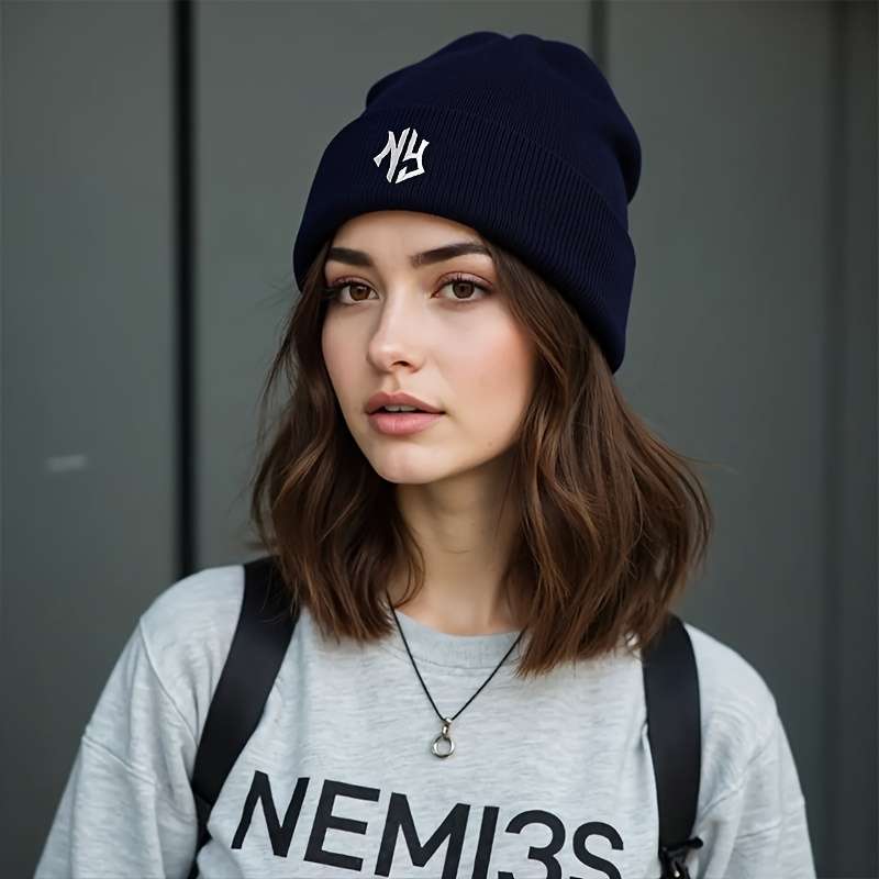 1pc Unisex Embroidered Letter Acrylic Knit Beanie Casual Style 100% Acrylic Warm Skull Cap for
