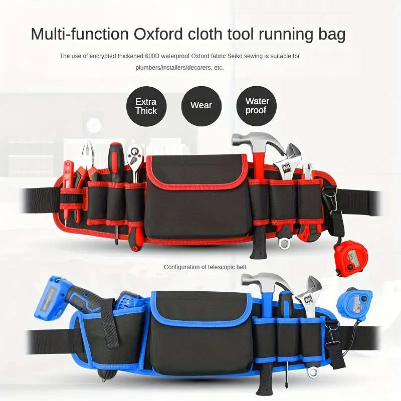 1pc Multi-Function Oxford Cloth Tool Waist Bag for Electricians Durable Waterproof with Multiple Poc
