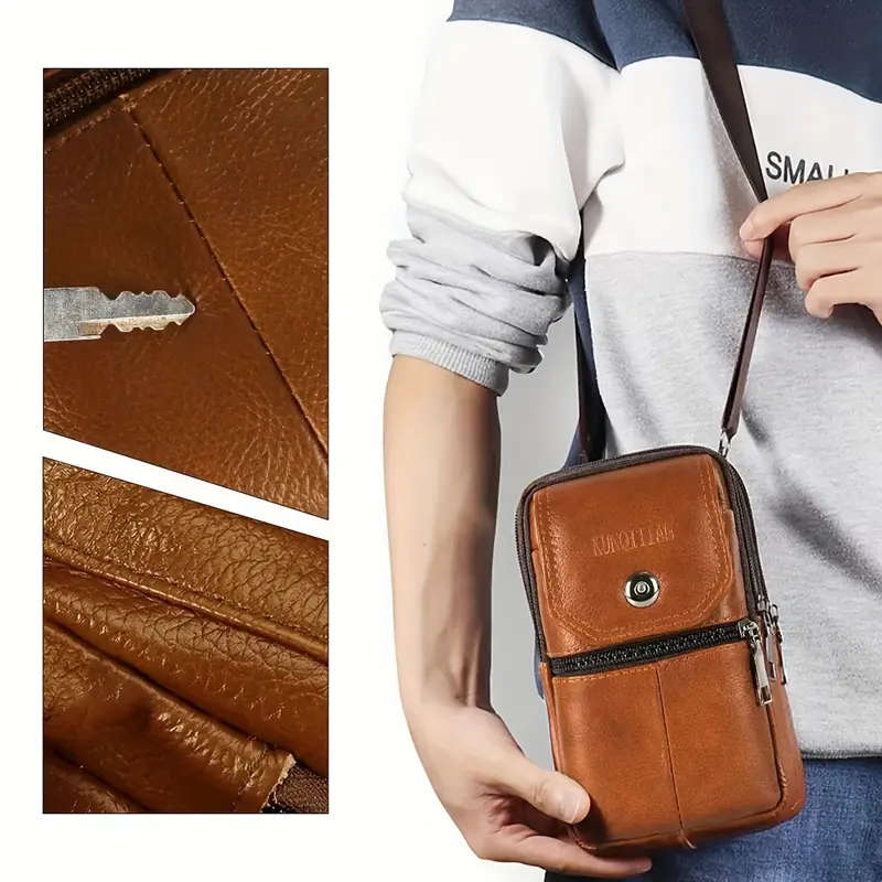 1pc Men's Simple Fashion Waist Bag Top Layer Cowhide Belt Hanging Fanny Pack Ideal For Walking