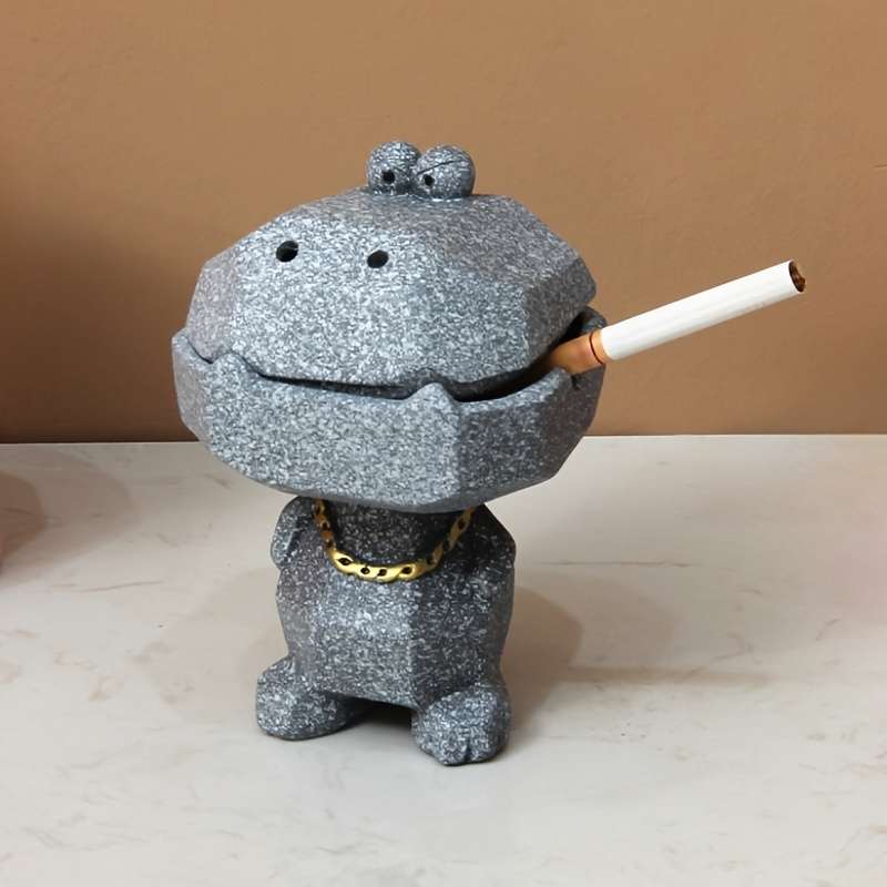 1pc Cute Hippo Resin Ashtray with Lid Pink Gray Blue Glittery Designs Fun Home Office D
