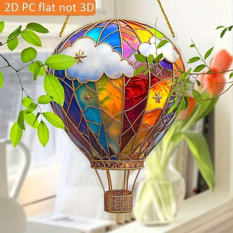 1pc 2D Flat   Vibrant Rainbow Hot Air Balloon Acrylic Light Catcher  Design with Colorf