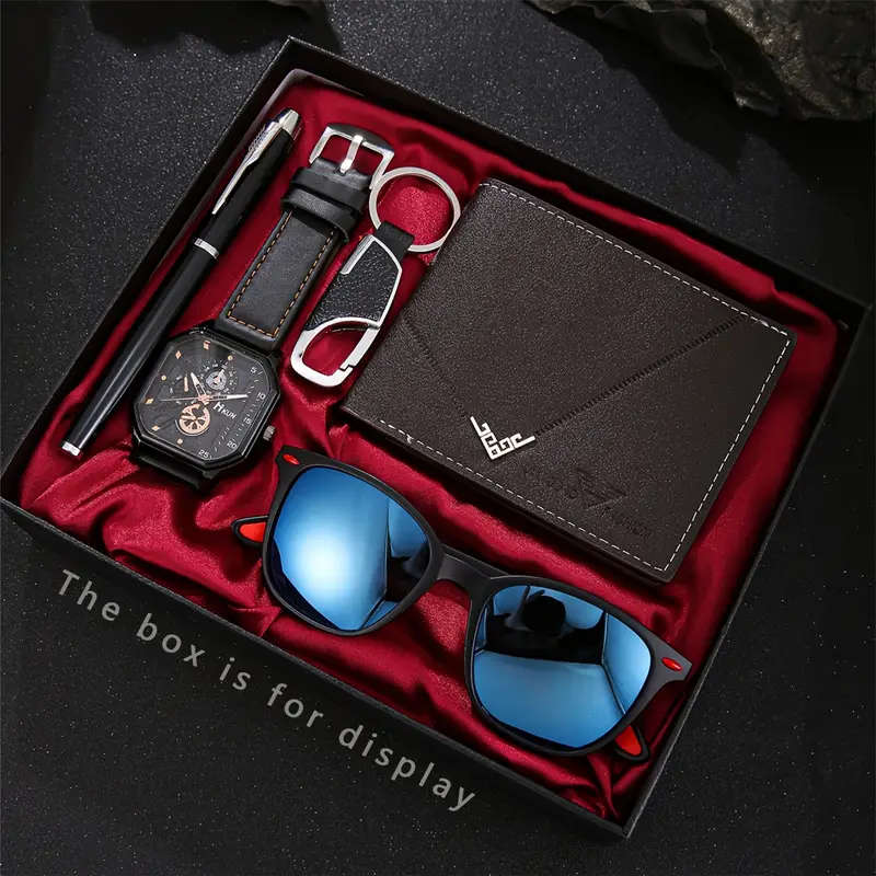 5pcs Men's Business Fashion Wallet Set Faux Leather Light Brown Versatile Elegant for Travel Parties