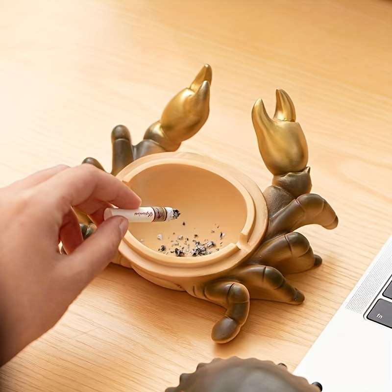 1pc Elegant Golden Crab Ashtray with Lid Durable Resin Modern Design for Home Office Decor Pe