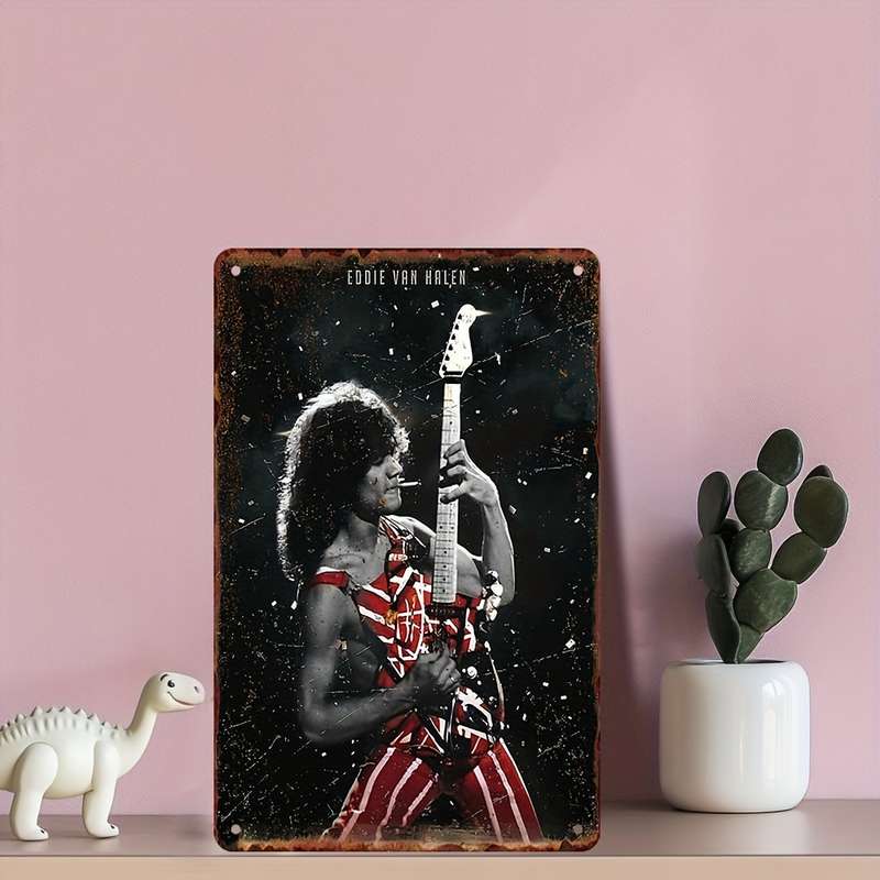 1pc Retro Eddie Van Halen Metal Tin Sign 20.32x30.48 cm Vintage Wall Art Decor Weather-Resistant