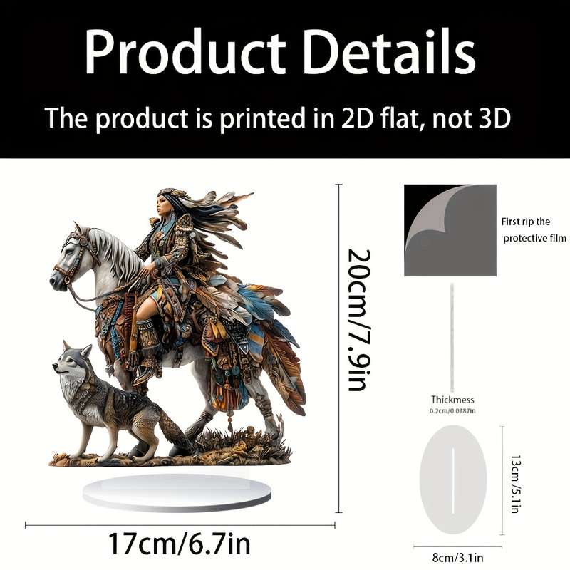 1pc 2D Flat   Acrylic Flat  Acrylic Flat Bohemian Style Crystal Native American Horseback R