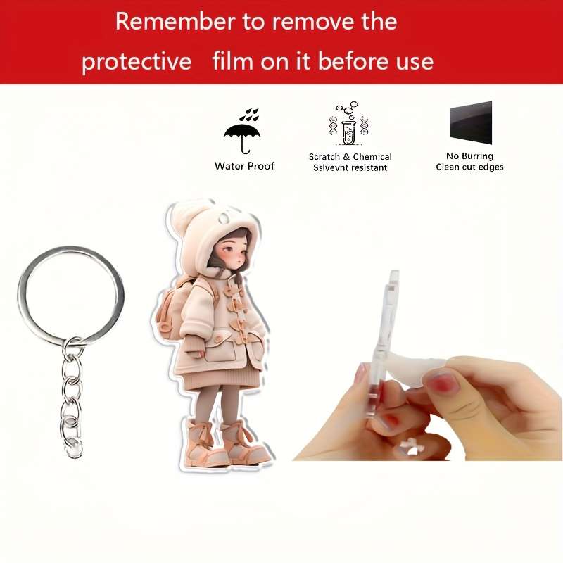 1pc 2D Flat Acrylic Trendy Winter Cartoon Female Keychain Pendant