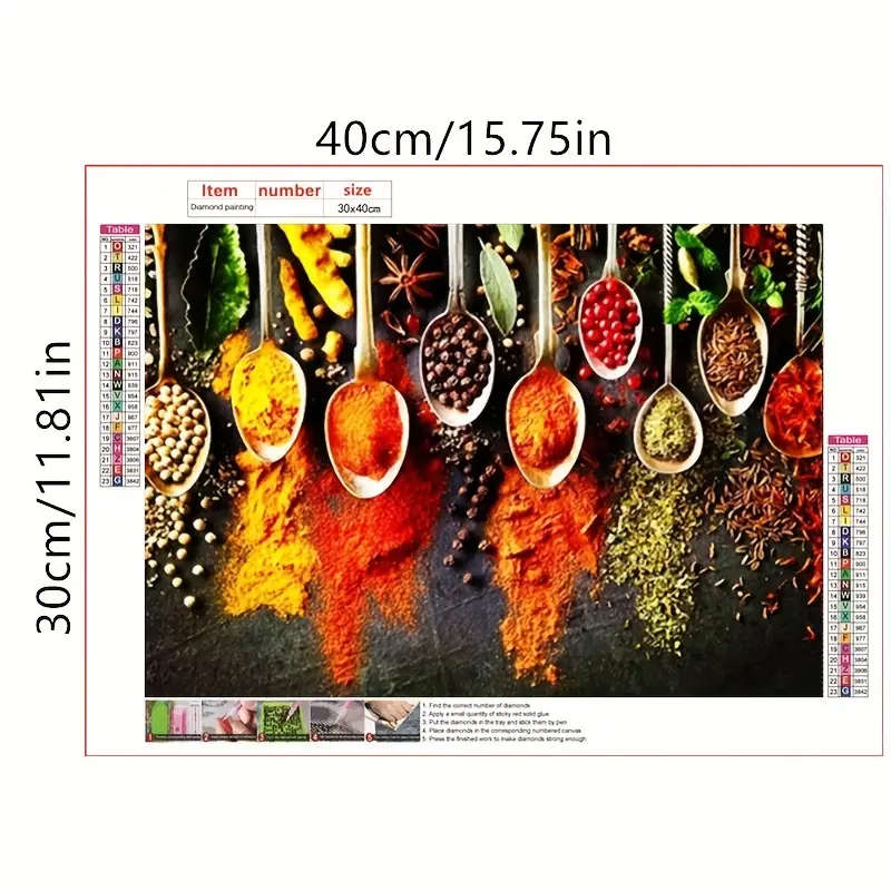 1pc DIY 5D Diamond Painting Kit Vibrant Spice Collection 30x40cm Frameless Canvas with Round Acrylic