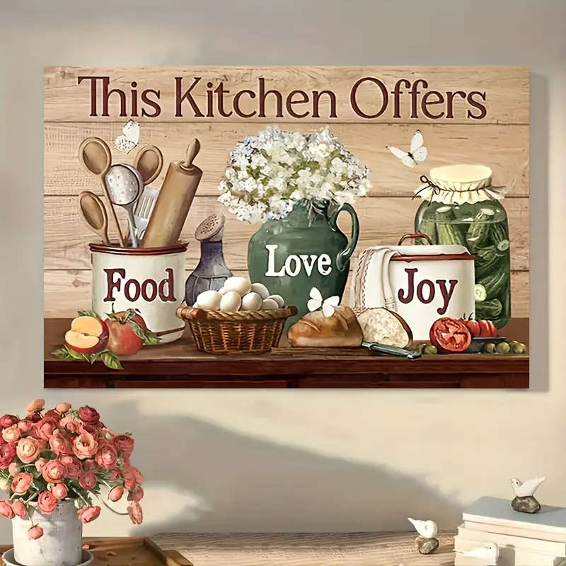 1pc Rustic Farmhouse Kitchen Wall Art Wooden Framed Canvas Print with Animal Design Perfect for Livi