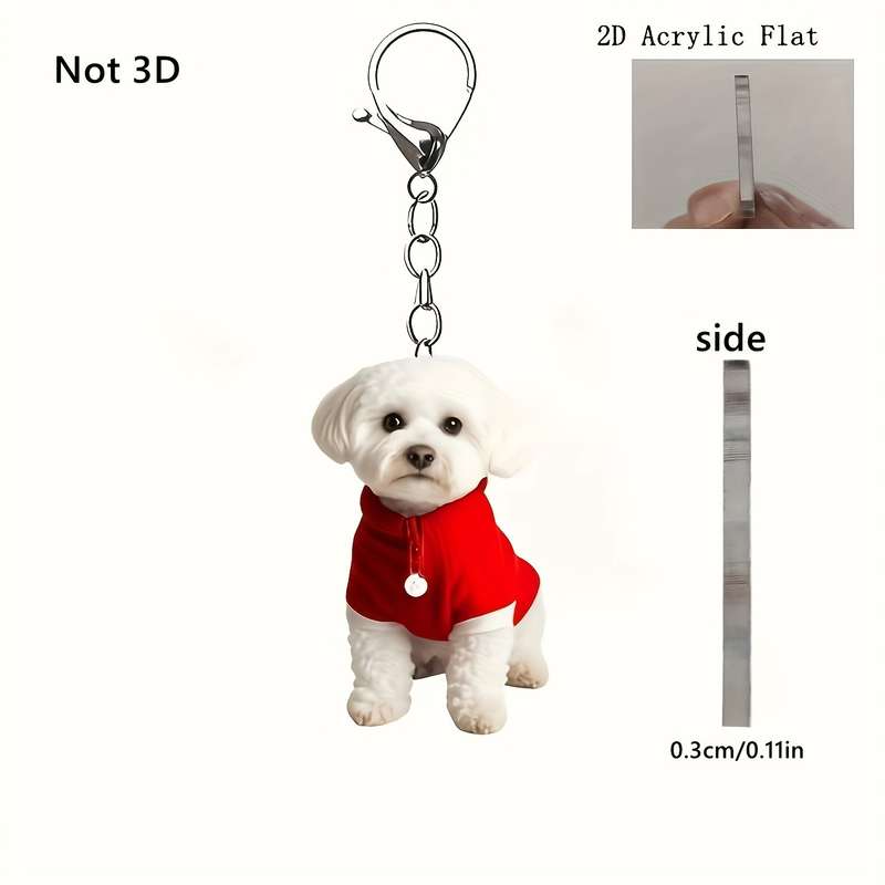 1pc 2D Flat  Acrylic Flat Bichon Frise Keychain Adorable Dog Sweater Design Perfect for Bags Car Key