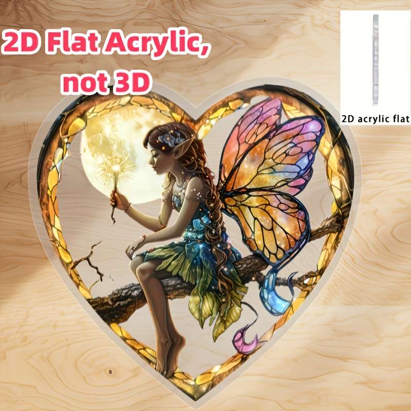 1pc 2D Flat  Bohemian  Charming Night Fairy Sun Catcher 20.32cm x 20.32cm Acrylic Heart-Sh