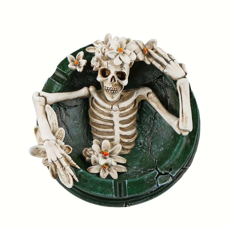1pc New Flowering Skull Ashtray Desktop Storage Resin Crafts Desktop Decoration Home Office Des