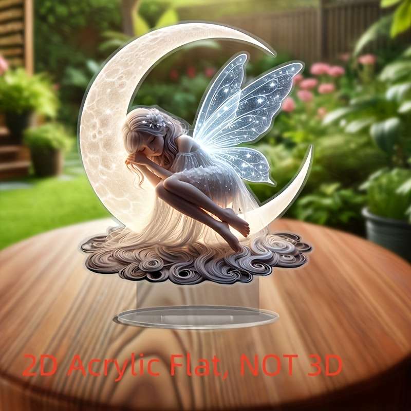 1pc 2D Flat  Home Ambiance Enhancer  Elegant Moon Fairy Acrylic  Tabletop Decor Vintage Style wi