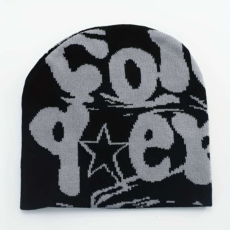 1pc Unisex Knit Beanie Trendy cope Letter Design Windproof Street Style Hat for All Season