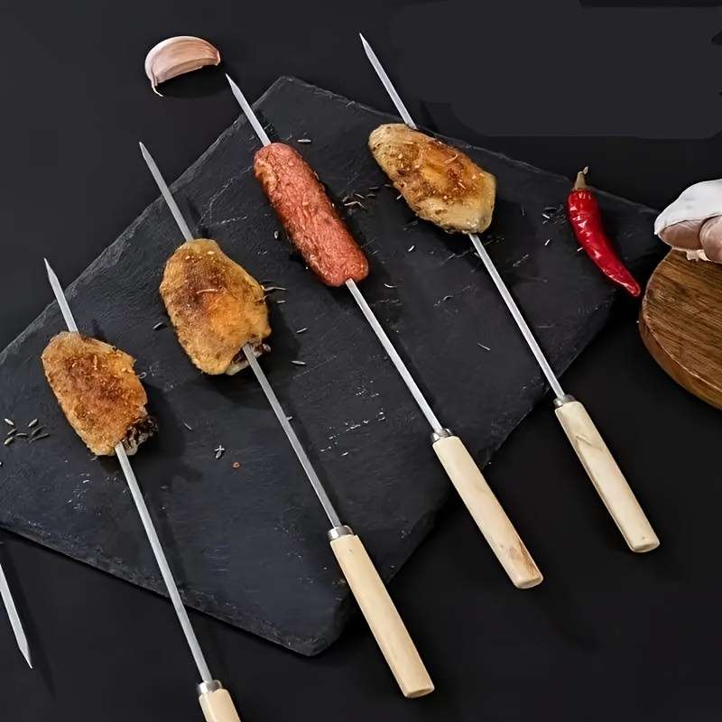 20pcs Stainless Steel Skewers with Ergonomic Wooden Handles Durable Thick Grill Sticks for C