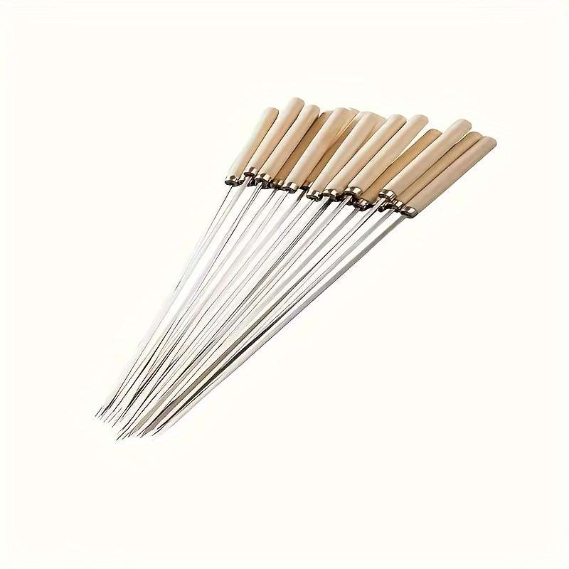 20pcs Stainless Steel Skewers with Ergonomic Wooden Handles Durable Thick Grill Sticks for C