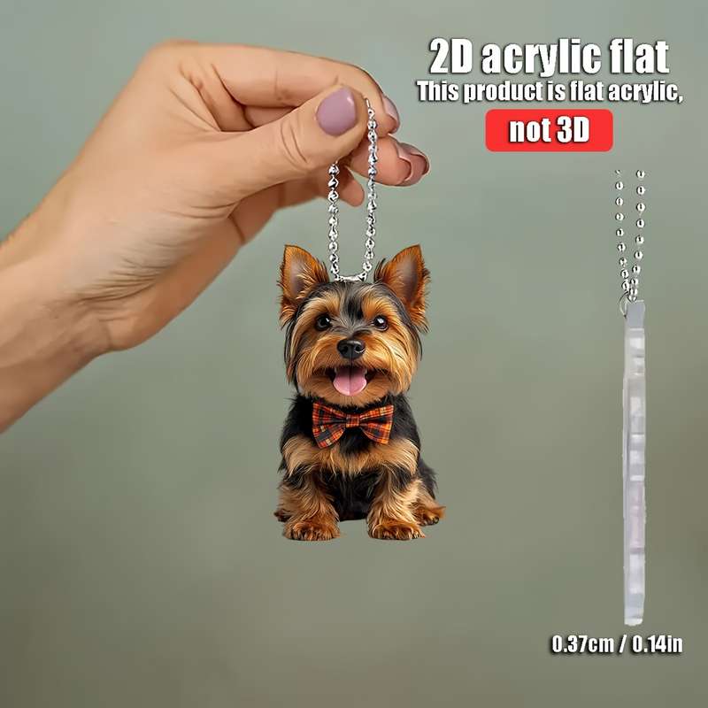 1pc 2D Flat   acrylic flat  A cute Yorkshire Terrier wearing a bow hanging accessories  f