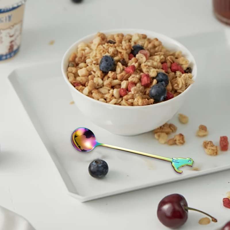 5pcs Stainless Steel Cute Mini Cat Spoons for Coffee Dessert Tea Sugar and Ice Cream Churn