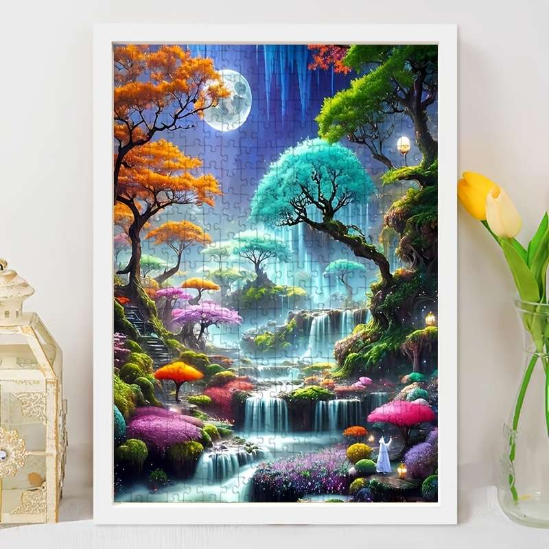1000pcs Adult Puzzle Enchanted Forest with Waterfall Moonlit Sky High-Difficulty