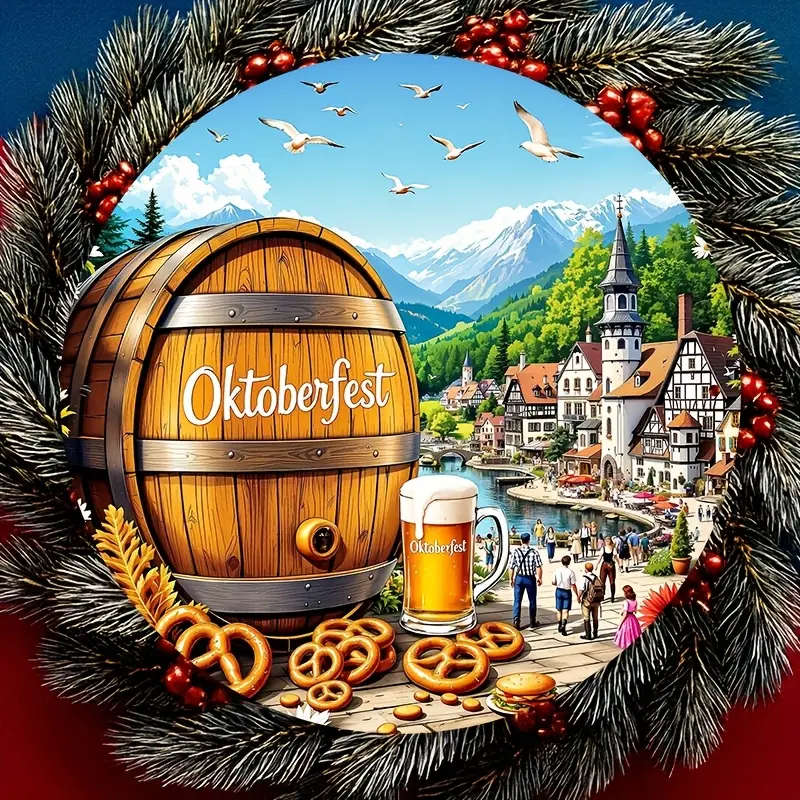 1pc Round Aluminum Oktoberfestival Town Sign The Perfect Gift for Bedrooms Kitchens Gaming Rooms Bal