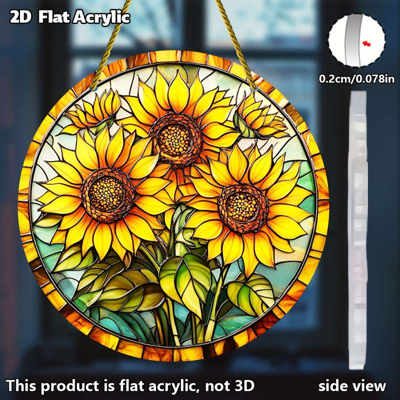 1pc 2D Flat   Sunflower Light Catcher20.32x20.32 cm round acrylic home window wall hang