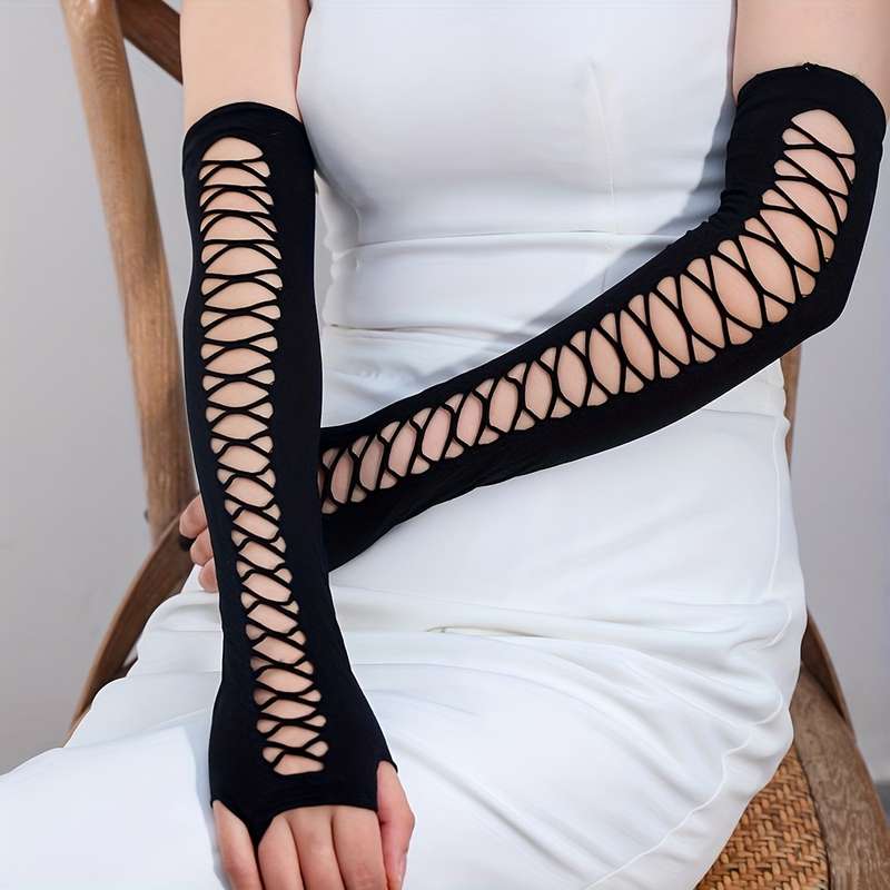 1 Pair Black Breathable Elastic Sleeve Covers Gloves