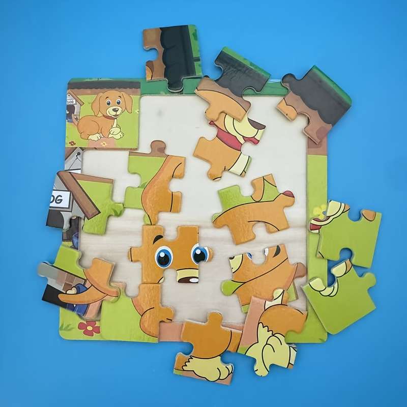 1pc Wooden Dog Puzzle for Fun Animal Shape Matching Game Coordination Skill Develo