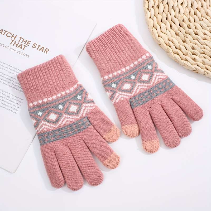 1 Pair Beige Color Warm Gloves
