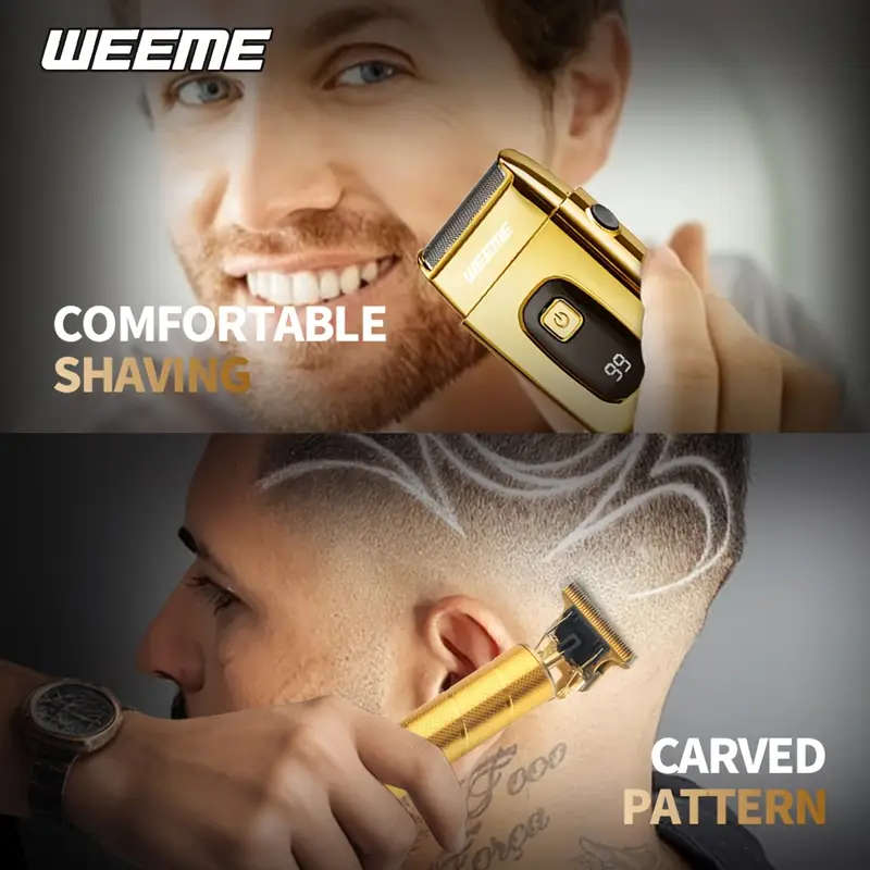 2pcs Professional Cordless Hair Cutting And Shaving Set USB Rechargeable Men'S Hair Clipper Portable