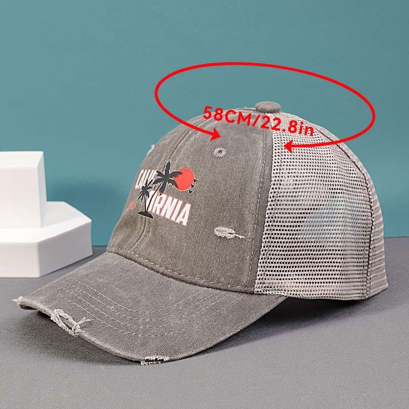 1pc California Beach Sunset Printed Cotton Baseball Cap with Mesh Back and Adjustable Snap Closure