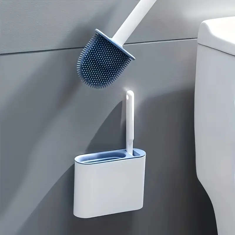 1 Set Of 2 Toilet Brushes And 1 Toilet Seat Wall-Mounted Toilet Brush Silicone Soft Toilet Brush Hea