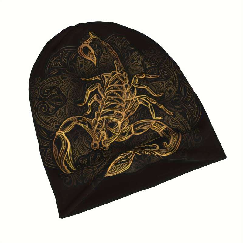1pc Vintage Scorpion Skull Beanie Lightweight Polyester Spandex Blend Perfect for Outdoor Acti